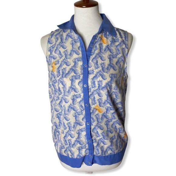 Cremieux Sleeveless Pineapple Print Button Down - Picture 1 of 5